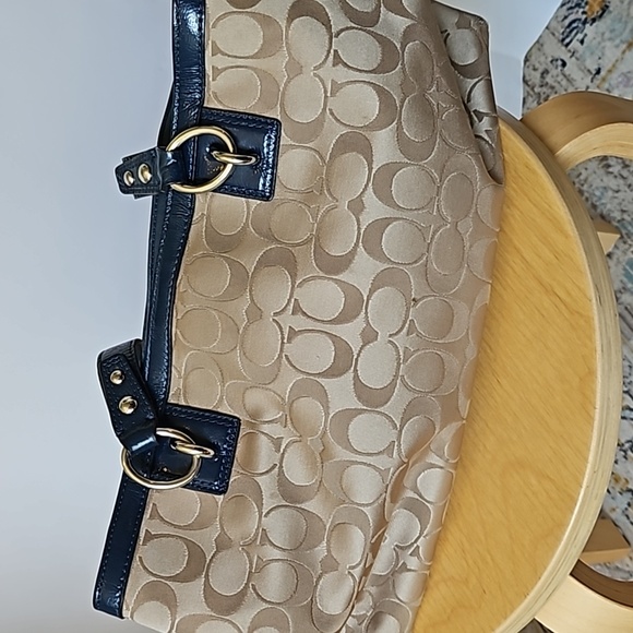 COACH PENELOPE SIGNATURE KHAKI BLUE HANDBAG purse - Picture 5 of 8